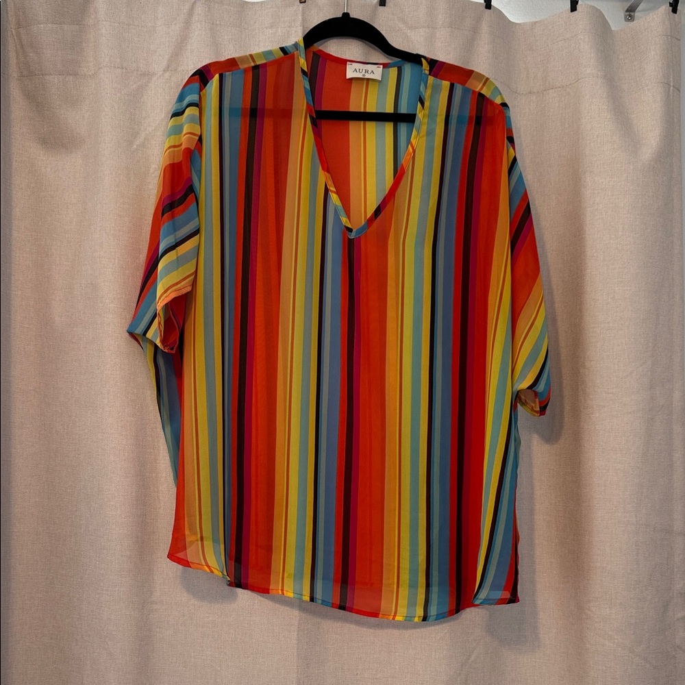 Red Dress Boutique Vibrant Striped V-Neck Tunic S